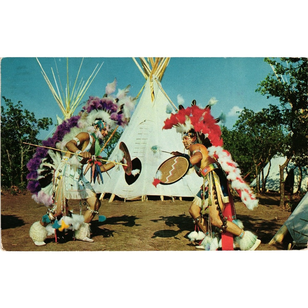 Vintage Indian City Oklahoma Shield Dance Postcard by Bob Taylor‎ 1958